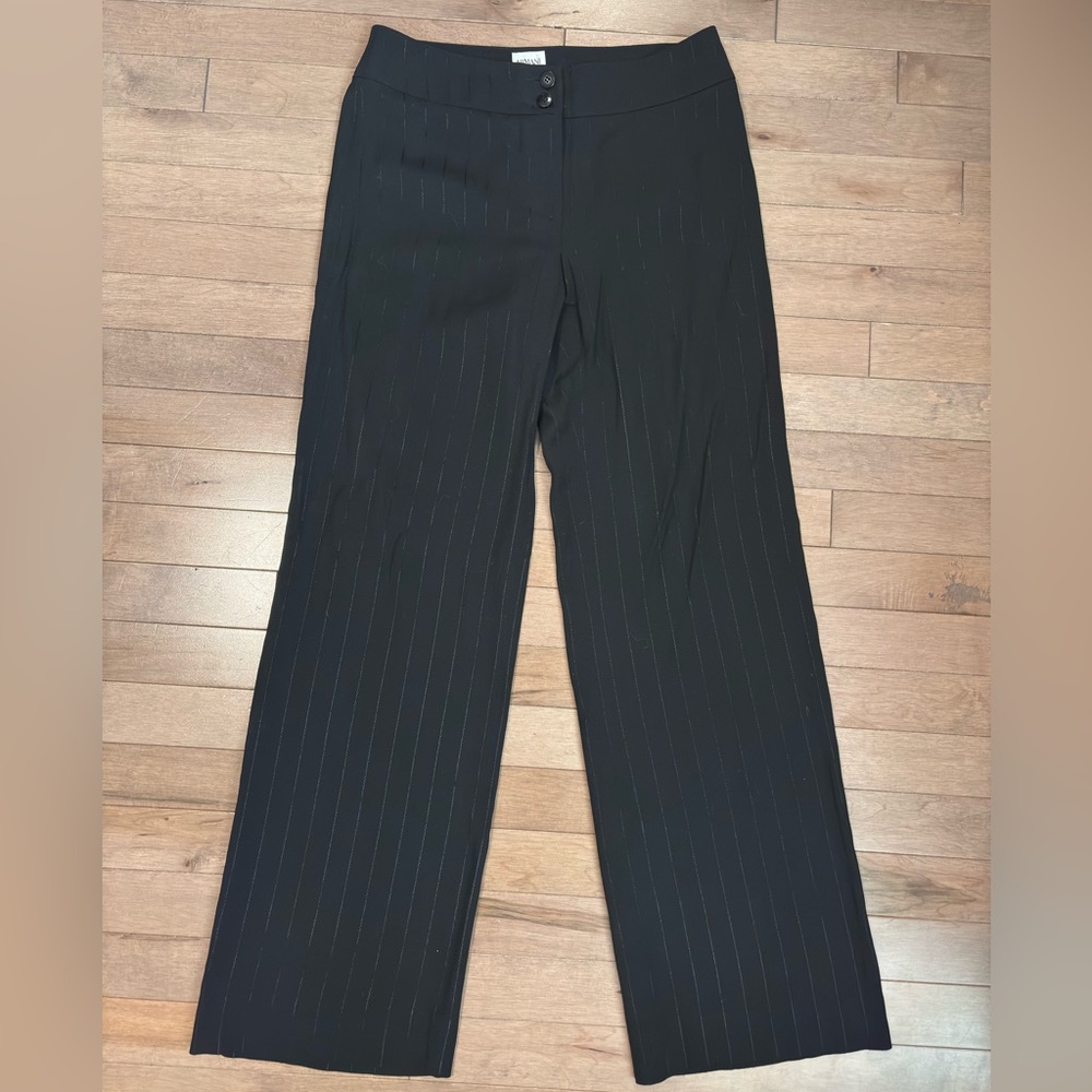 Armani Collezioni black zip up dress pants with stripe embellishments size 4